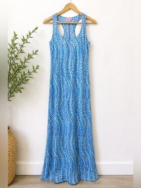 Lilly Pulitzer Clam Jam Maxi Dress Blue Racerback Beach Resort XS